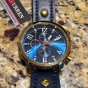 Curren Gold and Blue Chronograph Watch